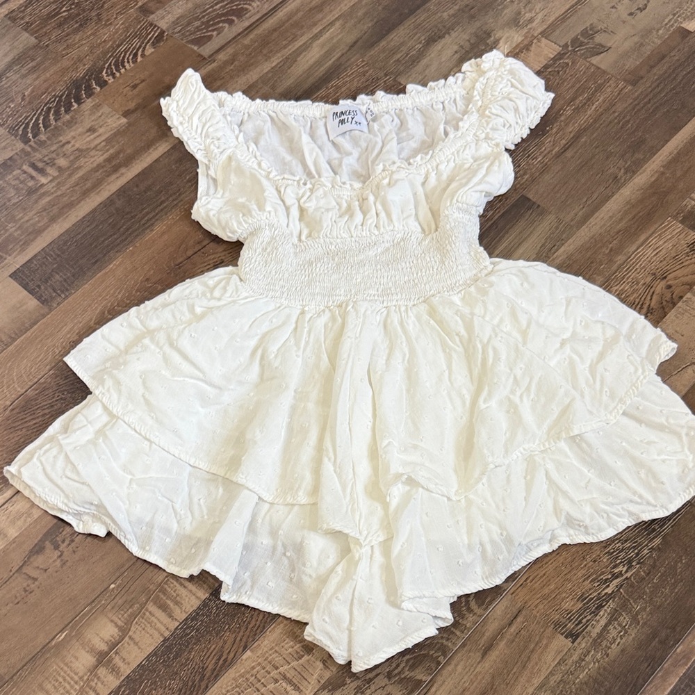 Princess Polly off white Off-Shoulder Smocked Top